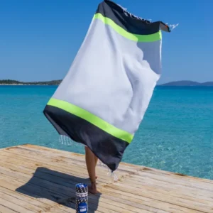 Quick-Dry Cotton Towel – Lightweight Beach & Travel Towel – Grey & Charcoal – Recycled Cotton Neon