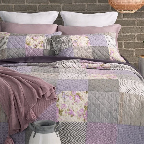 THÉOLINE LILAC PATCHWORK QUILT SET-100% cotton