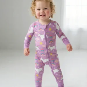 Purple Unicorns Bamboo Convertible Zippered Romper
