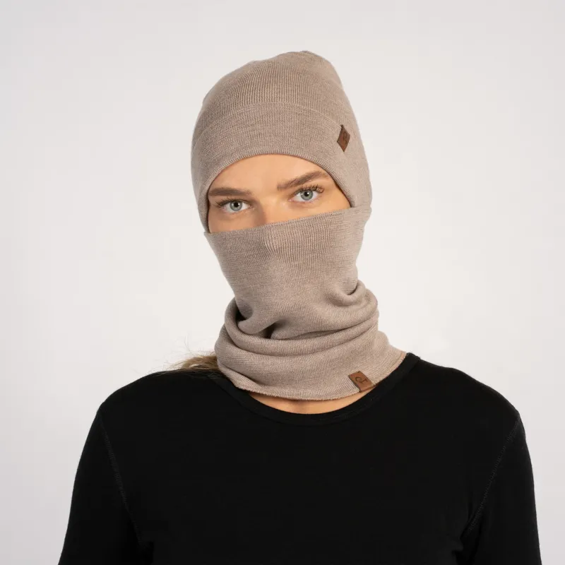 Women's Merino Wool Liner Gaiter & Beanie 2-Piece Accessory Sets One Size Creamy Beige - MENIQUE