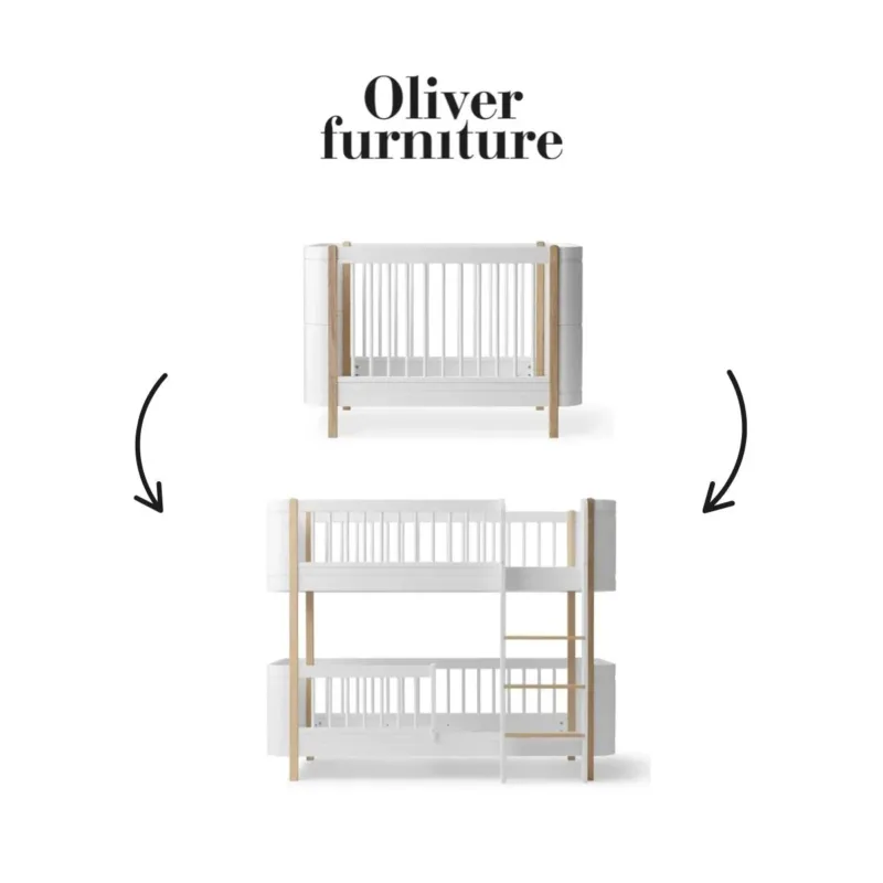 041481 - Kit De Conversion - Lit bébé évolutif Mini+, Avec Kit Junior Inclus - en Lit Superposé Mi-Haut, blanc/chêne OLIVER FURNITURE