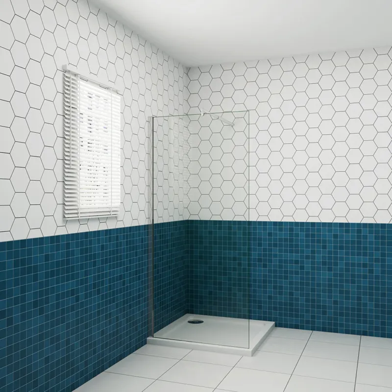 Feste Duschwand 50x H.200 cm 8mm NANO Glas mit 70-120cm Stabilisationsstange