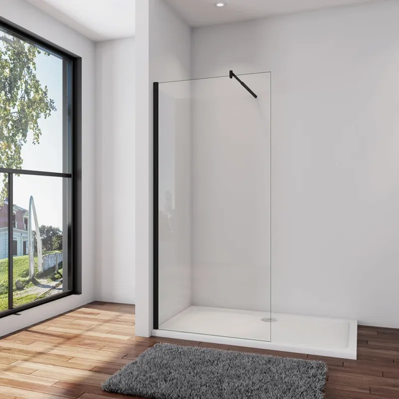 Duschwand Duschabtrennung 100 x H.200 cm 10mm NANO Glas Stabistange 70-120cm Schwarz Duschhaus