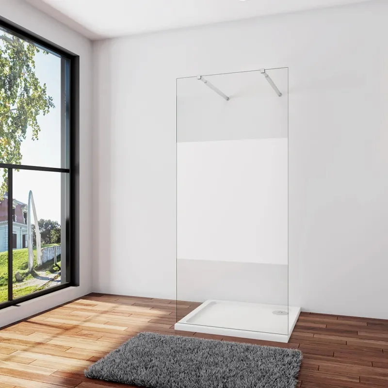 Duschwand Duschabtrennung 107.7 x H.200 cm 10mm Glas mit Glasschutzfolie Stabistange 73-120 cm Duschhaus