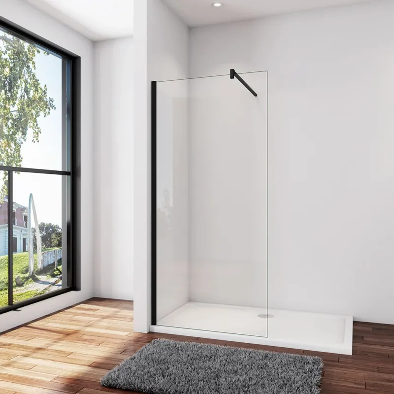Walk In Duschtrennwand 120 x 200 cm 8mm NANO Glas Stabistange 140 cm Schwarz Sicherheitsglas