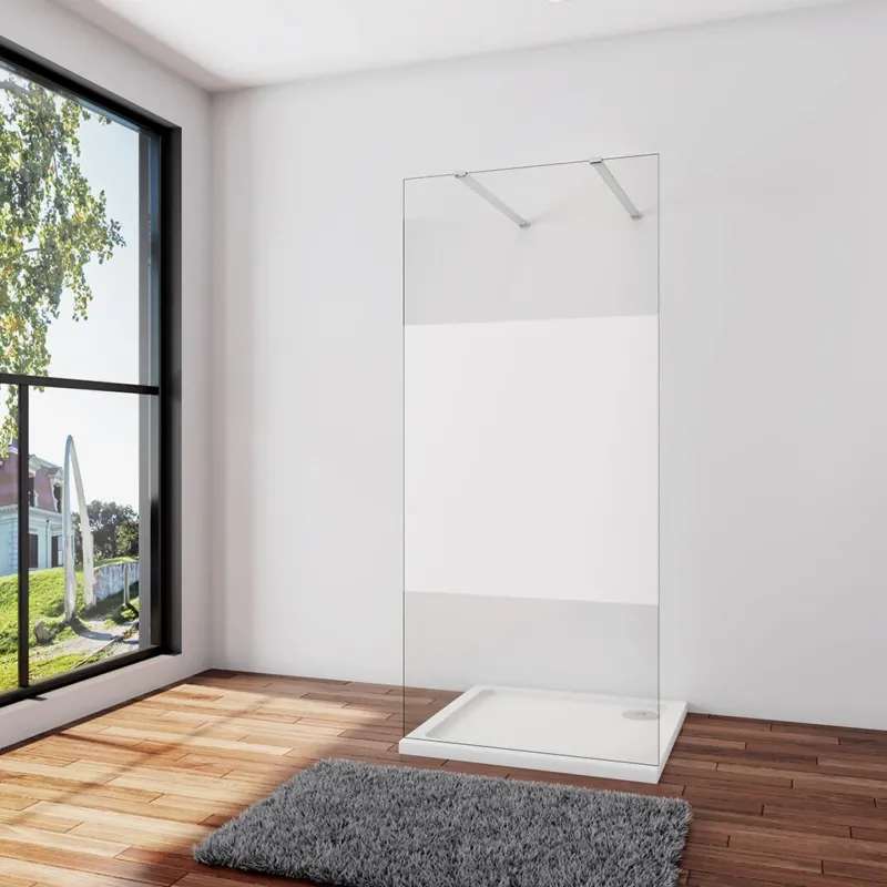 Duschabtrennung Duschwand 137.7 x H.200 cm 8mm Glas mit Glasschutzfolie Stabistange 90 cm Duschhaus