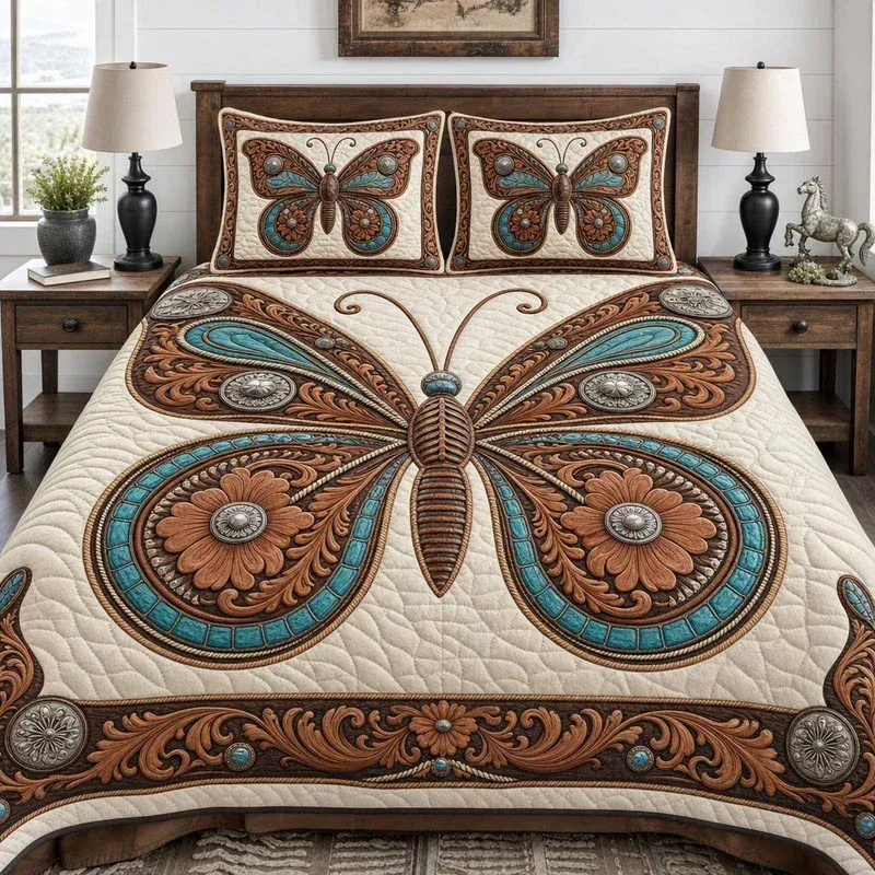 Western Butterfly Bamboo Quilt Bedding Set
