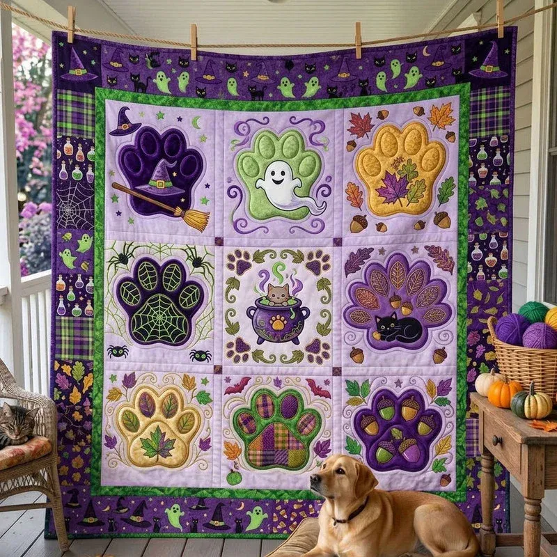 Witchy Broom Paws Bamboo Quilt Blanket