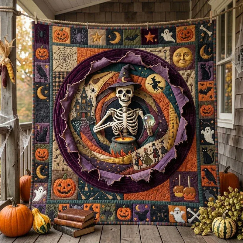 Witchy Skeleton Swirl Bamboo Quilt Blanket