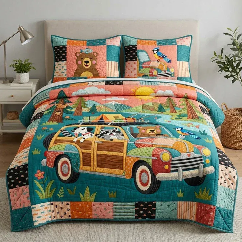 Woodland Furry Ride Bamboo Quilt Bedding Set