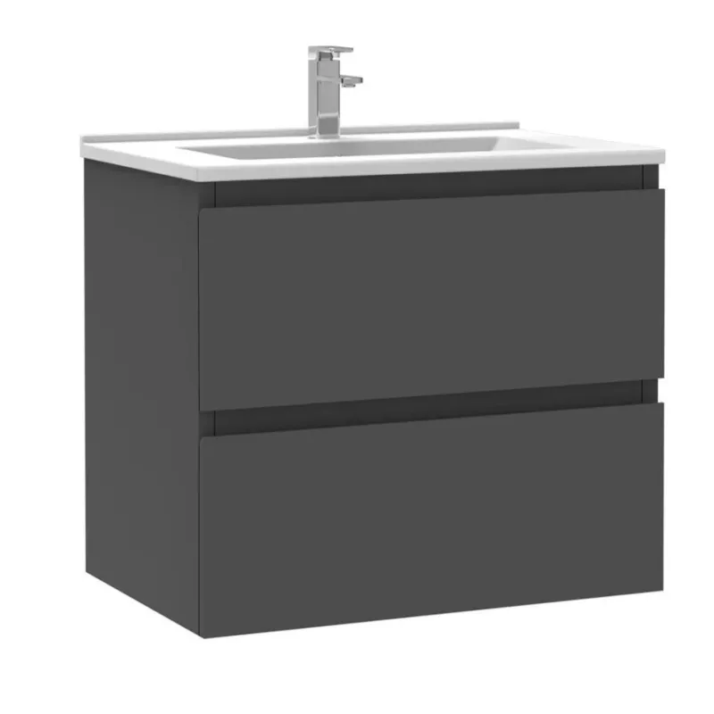 Badmöbel Set 60cm Waschbecken mit Unterschrank Waschtisch Standschrank Anthrazit