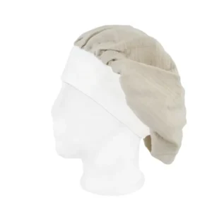 beties Musselin Bonnet Haarhaube Mandel Beige – seitenansicht, 100% Bio-Baumwolle Musselin