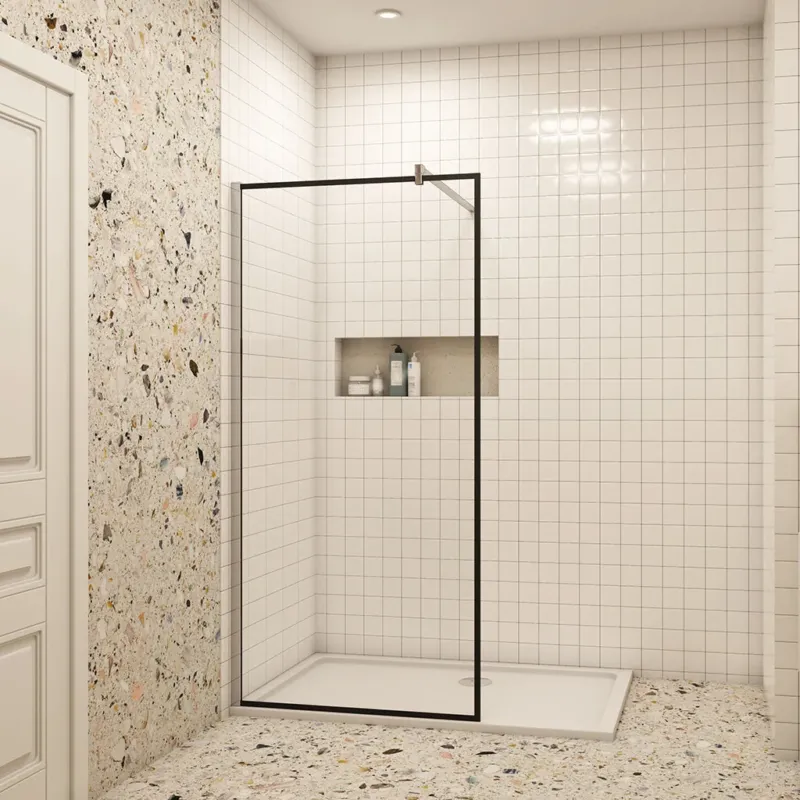 Duschkabine Walk in Duschwand+Stabilisierungsstange Dusche 8mm NANO Glas H. 200 cm