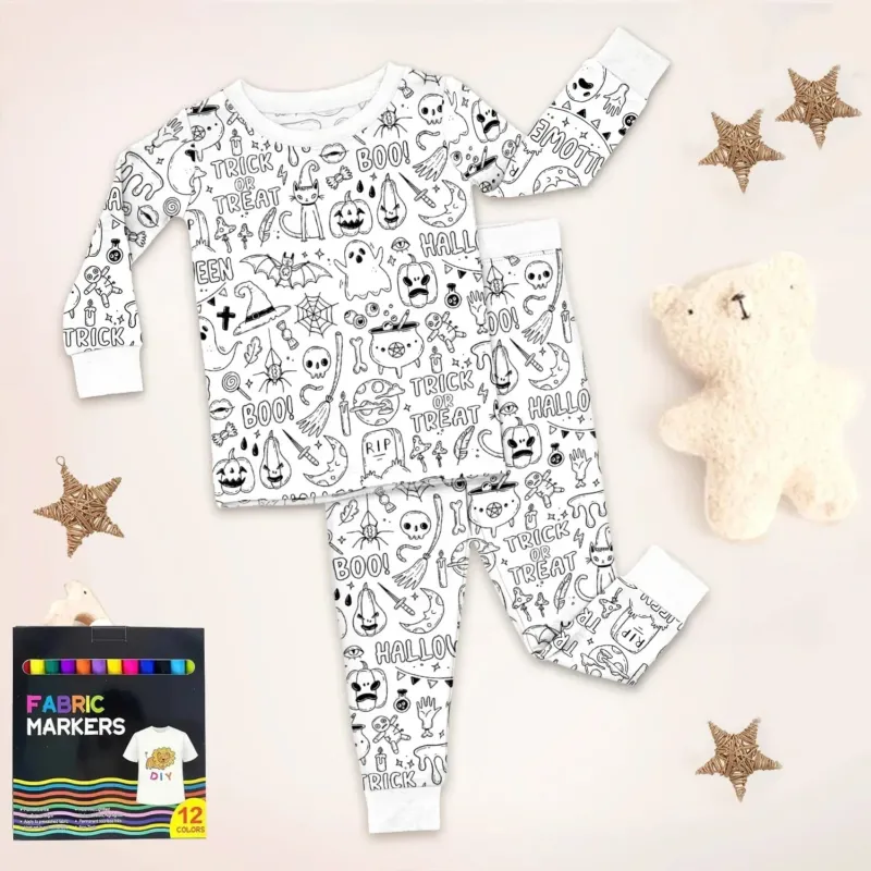 Boo! Colorable Halloween Two Piece Long Sleeve Pajama Set , Boo! Colorable Halloween Two Piece Long Sleeve Pajama Set - 3T