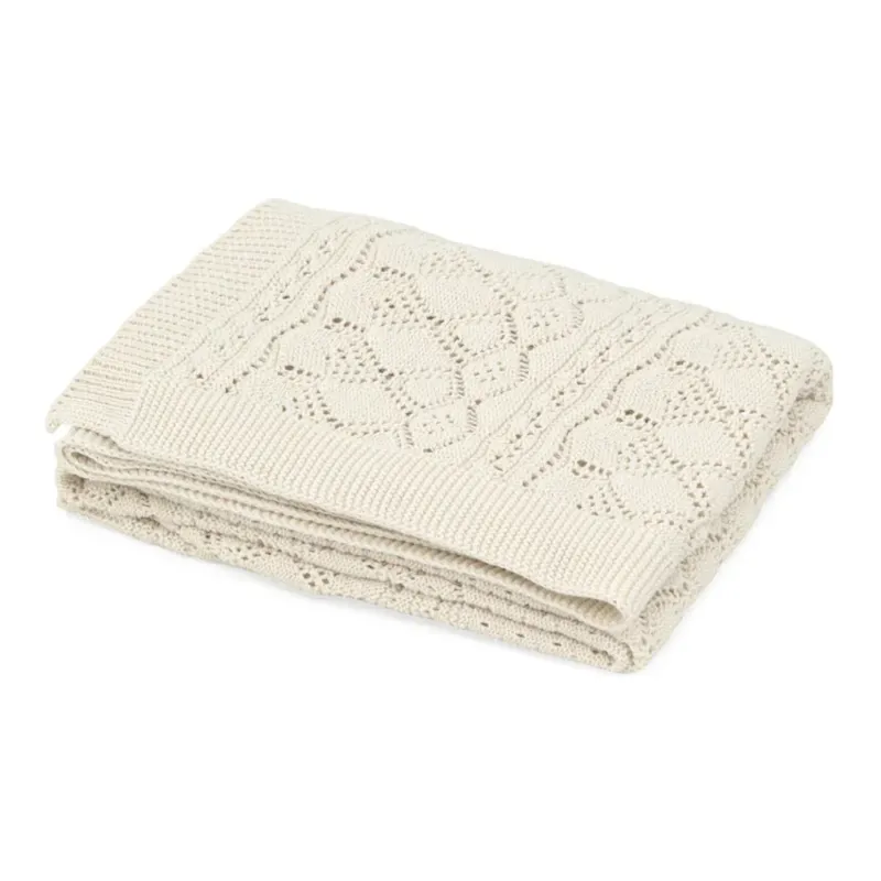 CAM CAM - Plaid Bébé En Tricot Pointelle - Gots - Blanc Cassé