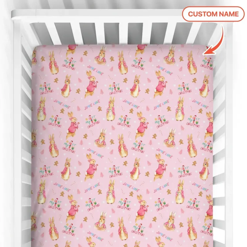 Custom 1st Christmas Rabbit Fitted Crib Sheet , Custom 1st Christmas Rabbit Fitted Crib Sheet - Default Title