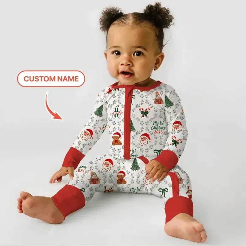 Custom name "Fancy Monogram Red Christmas 2025" Convertible Zippy , Custom name "Fancy Monogram Red Christmas 2025" Convertible Zippy - 0-3M