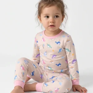 Blush Petal Narwhal Dreams Bamboo Two Piece Long Sleeve Pajama Set