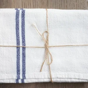 Vintage Linen Tea Towels - Ivory/Navy Set of 2