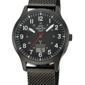 Master Time Herrenuhr mit schwarzem Meshband, analogem Zifferblatt und Datumsanzeige.
