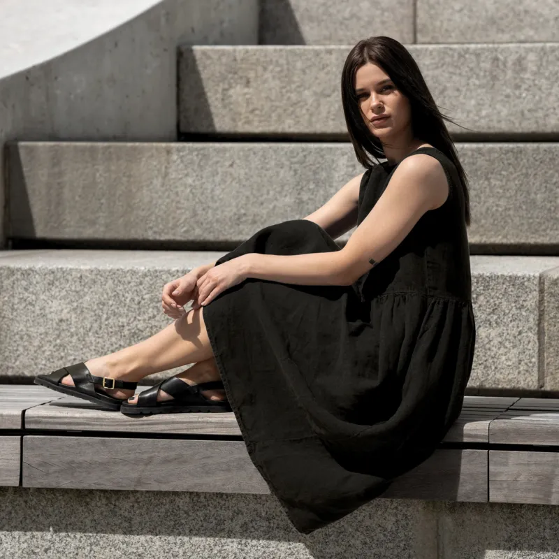 Linen Sleeveless Smock Dress Maya Pure Black