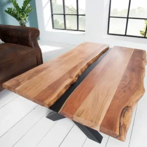 AMAZONAS Massivholz Couchtisch 120cm Akazie Metall schwarz Baumkante