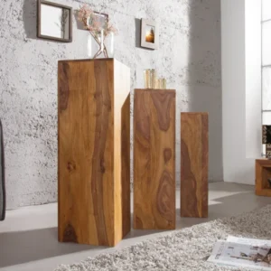 MAKASSAR Design Deko Säule 3er Set 80cm Sheesham Stone Finish Handarbeit