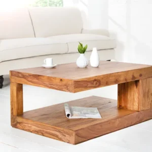 GIANT Massiver Edelholz Couchtisch L 90cm natur Sheesham stone finish mit Ablage