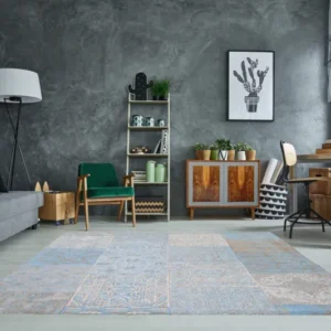 MARRAKESCH Orientalischer Patchwork Teppich 240x160cm hellblau Baumwolle