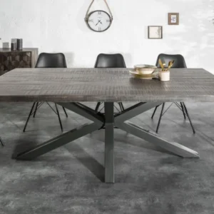 GALAXIE Massiver Industrial Esstisch 200cm grau Mangoholz sternenförmiges Gestell