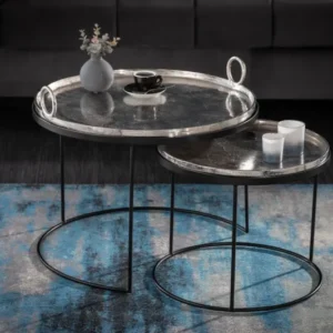 ELEMENTS Elegantes 2er Set Couchtische 62cm silber mit abnehmbarer Tischplatte