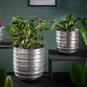 3er Set Blumentopf ORIENT 25/20/15cm Metall Hammerschlag Design