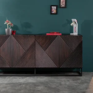 CREATIVO Massives Sideboard 177cm Mangoholz aufwändige Front Retro Design
