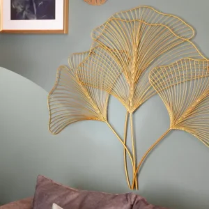 Elegante Wanddeko GINKGO 90cm gold in filigraner Blattform