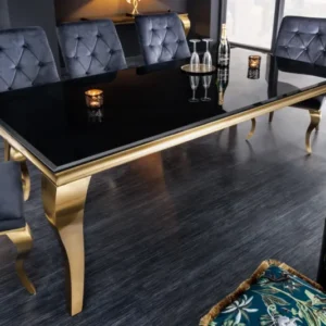 Eleganter Design Esstisch MODERN BAROCK 180cm schwarz gold Edelstahl Opalglas Tischplatte