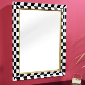Exklusiver Wandspiegel CHESS 80cm schwarz weiß gold Schachbrett-Design Handarbeit