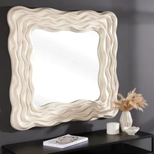 Moderner Wandspiegel WAVE 90cm greige abstraktes Wellen-Design quadratisch
