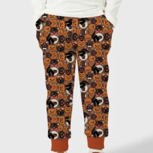 Vintage Halloween Black Cat Pumpkin Bamboo Jogger