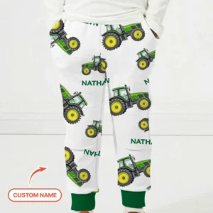 Custom Name Green Tractors Matching Daddy & Me Bamboo Jogger