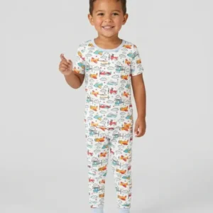 Airplanes And Helicopters Bamboo Two Piece Short Sleeve Pajama Set