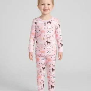 Pink Farm Animals Bamboo Two Piece Pajama Set