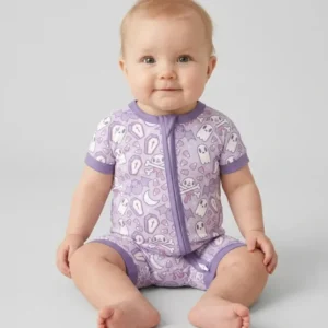 Cute Ghost Halloween Pastel Purple Spooky Bamboo Shorty Zippy