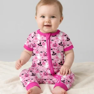 Cute Pink Halloween Ghost Pumpkin Witch Bamboo Shorty Zippy