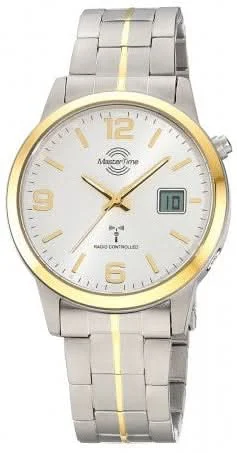 Herrenuhr mit weißem Zifferblatt und goldfarbenen Akzenten, Titanarmband, Datum