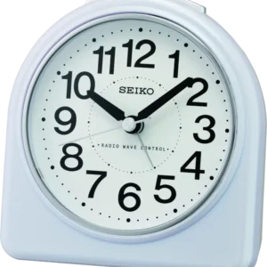 Seiko analoger Wecker mit blauem Gehäuse und schwarzem Ziffernblatt, Zeiger und Sekundenzeiger