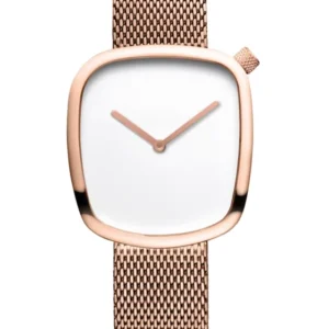 Roségoldene Damenarmbanduhr mit Milanaise-Armband und weißem Zifferblatt