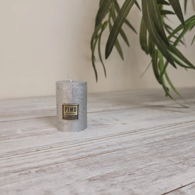 PTMD Stumpenkerze Silber 6cm Rustikal Deko