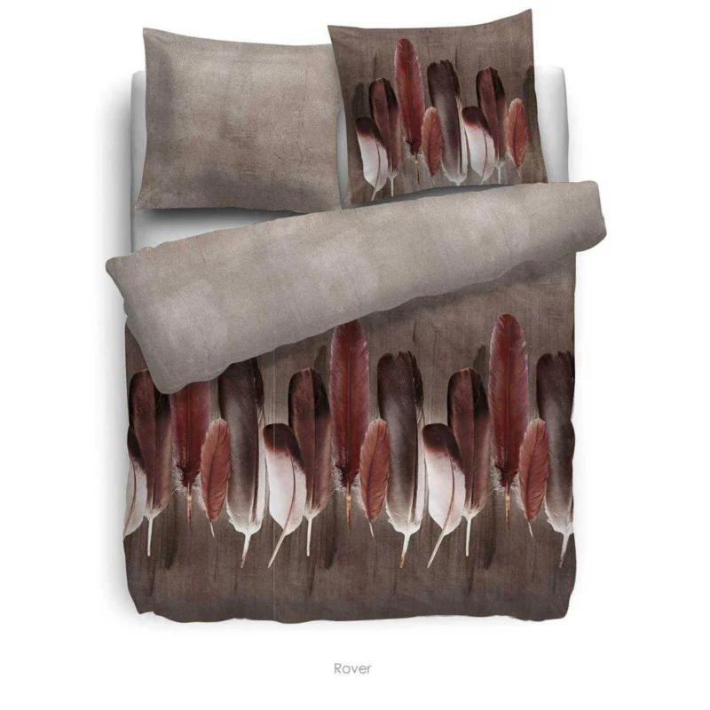 HnL Biber Bettwäsche Rover Feder Braun 135x200 cm + 80x80 cm