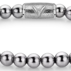 Armband aus Hämatitperlen mit Edelstahlverschluss, silber glänzend