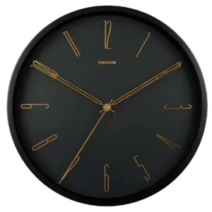 Karlsson Wanduhr mit schwarzem Zifferblatt und goldenen Indexen, Ø35 cm